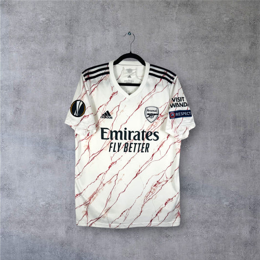 Vue de face du maillot Arsenal extérieur blanc motif marbre Highbury.