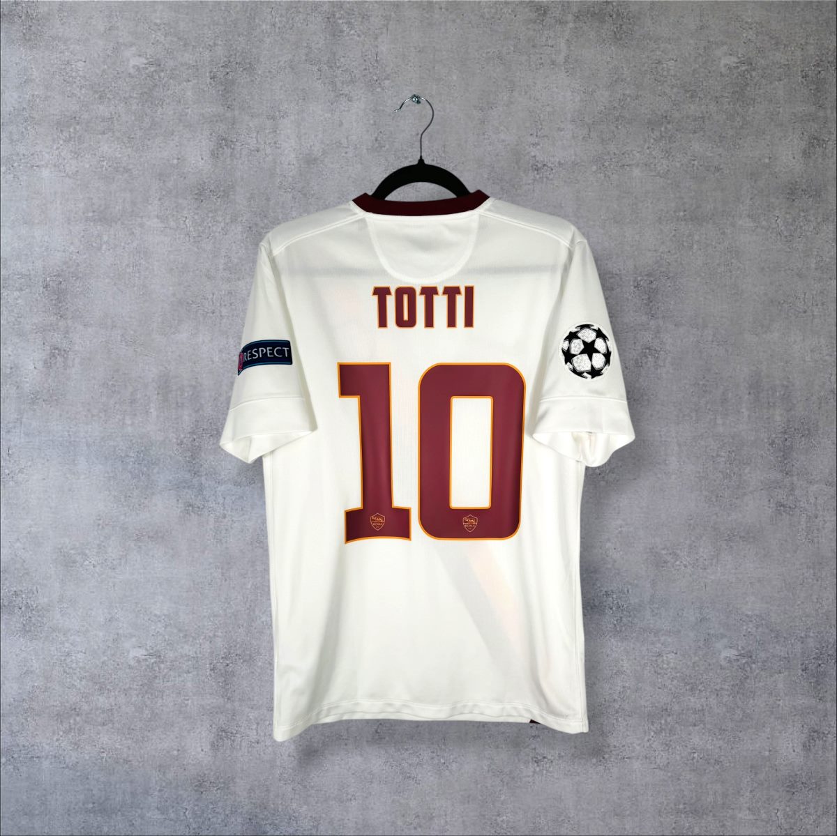 Maillot AS Roma 2014-2015 extérieur blanc dos flocage Totti N°10 patch UEFA