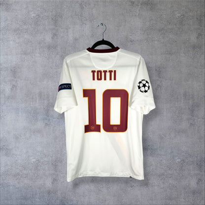 Maillot AS Roma 2014-2015 extérieur blanc dos flocage Totti N°10 patch UEFA