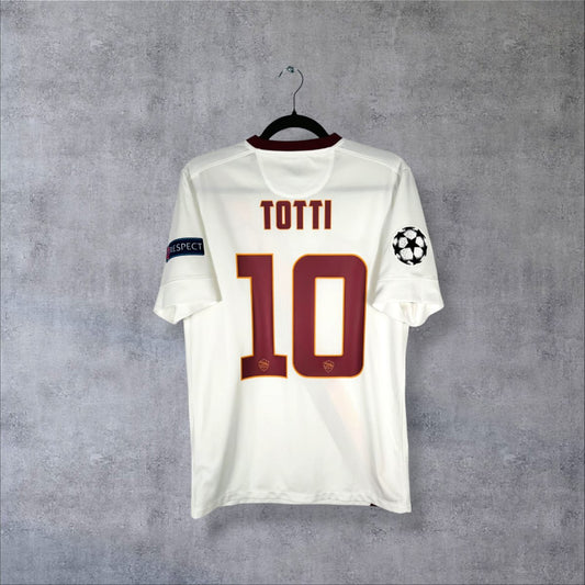 Maillot AS Roma 2014-2015 extérieur blanc dos flocage Totti N°10 patch UEFA