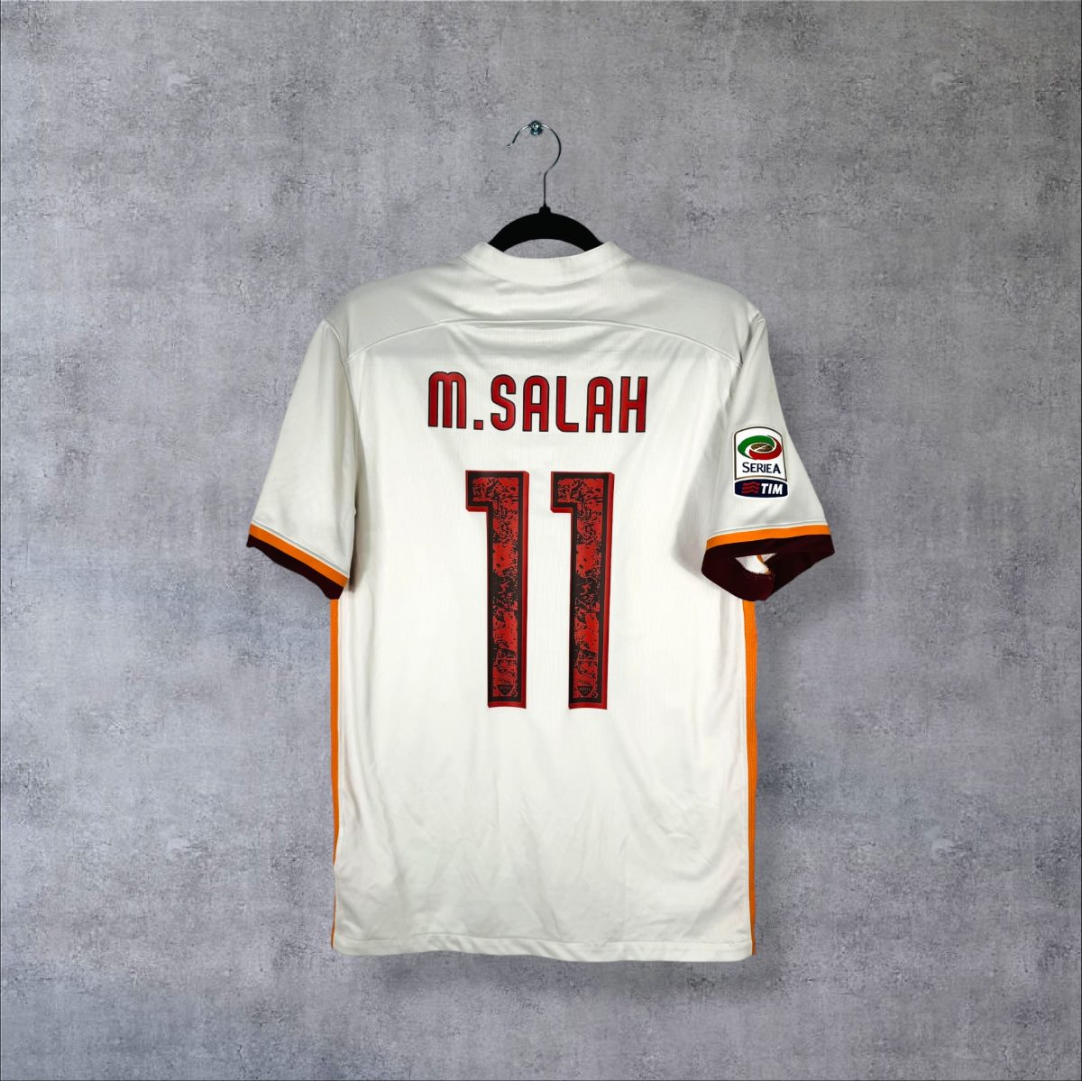 Dos du maillot AS Roma 2015-2016 extérieur Nike avec flocage M.Salah N°11 et patch Serie A