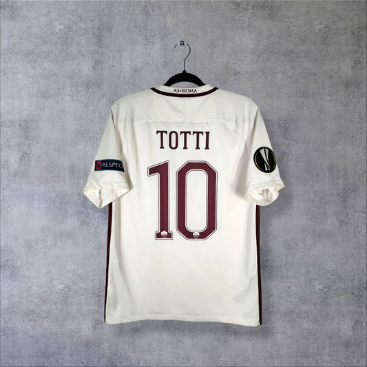Dos du maillot AS Roma 2016-2017 extérieur crème avec flocage TOTTI N°10 et patch Europa League