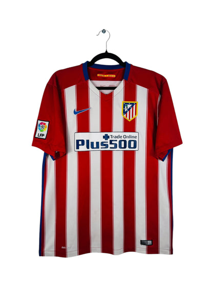 Maillot Atletico Madrid 2015-2016 Domicile Nike - Vue avant, taille L, couleur rouge et blanc.