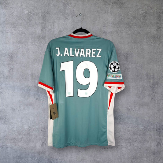 Dos du maillot Atletico Madrid 2025 gris avec flocage rouge J. ALVAREZ 19 en taille M.