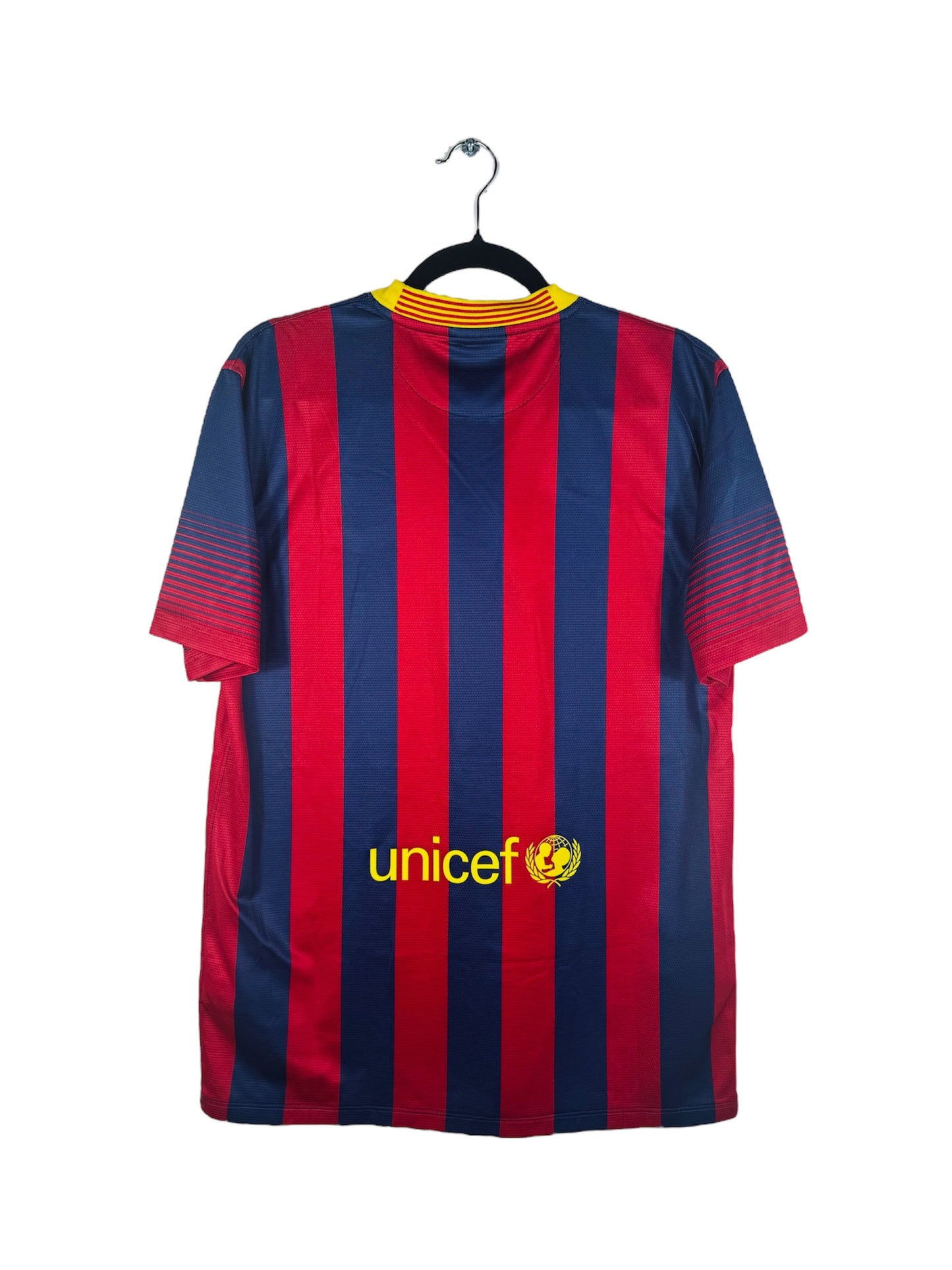 Maillot FC Barcelone 2013-2014 Domicile Nike - Vue arrière, taille M, couleur marine et rouge.