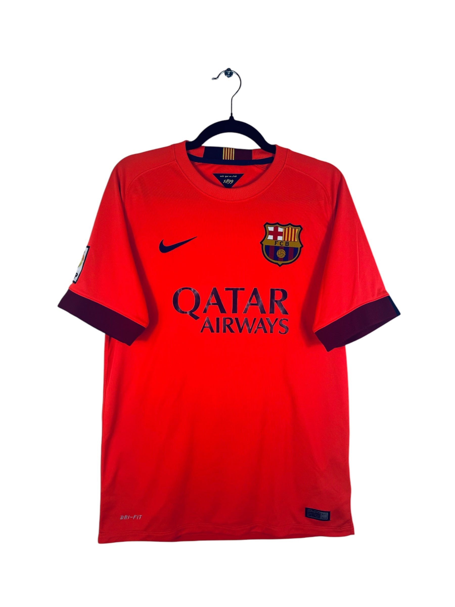 Maillot FC Barcelone 2014-2015 Extérieur Nike - Vue avant, taille M, couleur orange.