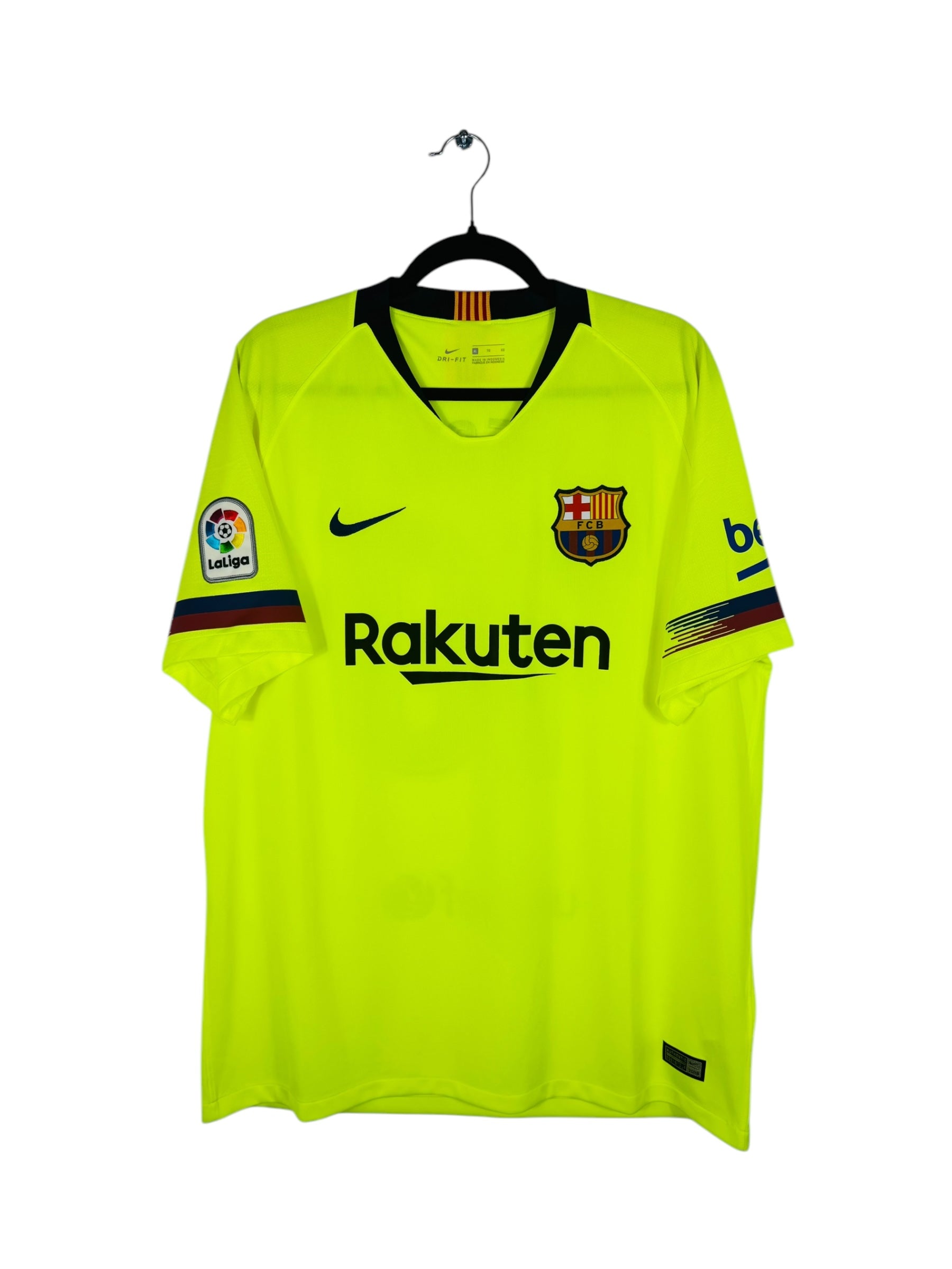 Maillot FC Barcelone 2018-2019 Extérieur Nike - Vue avant, taille XL, couleur vert fluo.