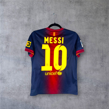 Flocage officiel jaune MESSI numéro 10 et logo Unicef au dos du maillot Barça.