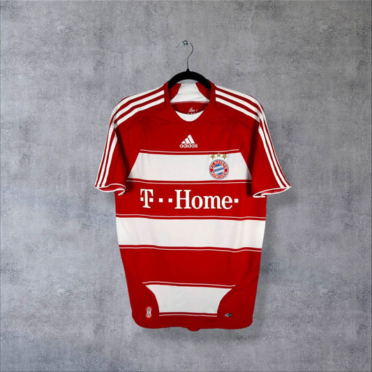 Maillot Bayern Munich domicile 2008-2009 adidas de face, bandes blanches, sponsor T-Home