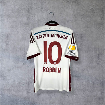 Dos du maillot Bayern Munich 2014-2015 extérieur avec le flocage ROBBEN N°10 bordeaux et le patch Bundesliga