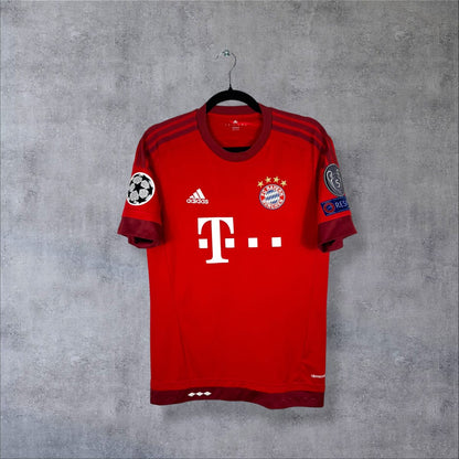 Maillot Bayern Munich 2015-2016 domicile de face, rouge et bordeaux, sponsor Telekom