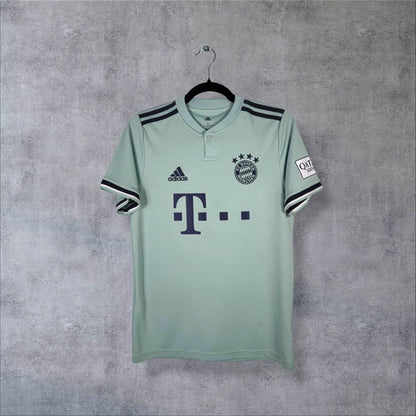 Maillot Bayern Munich 2018-2019 extérieur vert d'eau de face, col boutonné, adidas et Telekom