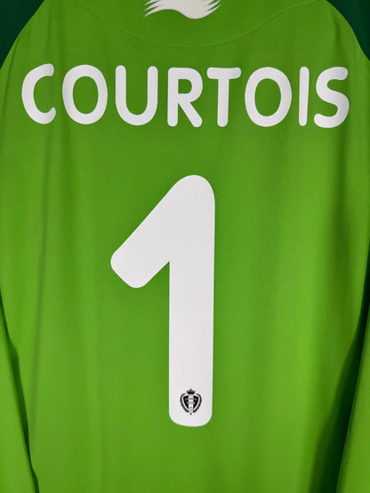 Détail flocage Courtois N°1 sur maillot gardien Belgique 2012 saison de la prise de pouvoir en sélection