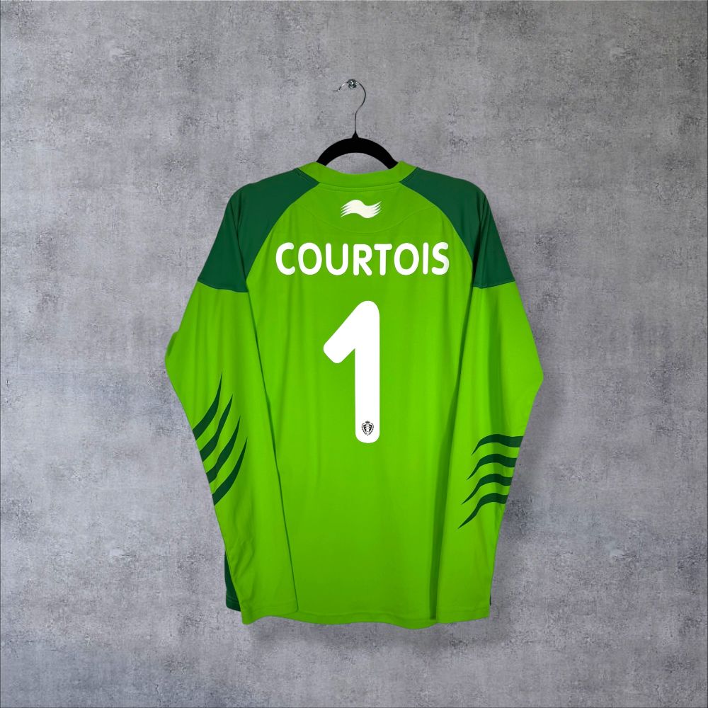 Dos du maillot gardien Belgique 2012 vert manches longues avec flocage Courtois N°1 authentique Burrda Sport