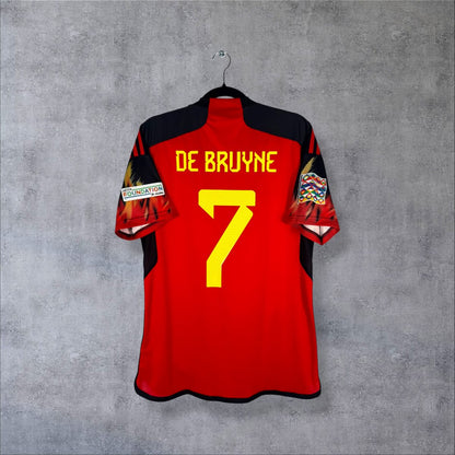 Dos du maillot Belgique 2022 domicile Adidas avec flocage jaune DE BRUYNE N°7