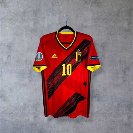 Maillot Belgique Diables Rouges Euro 2020 Domicile authentifié Adidas rouge motif tricolore belge flocage Eden Hazard N°10 capitaine génération dorée taille S