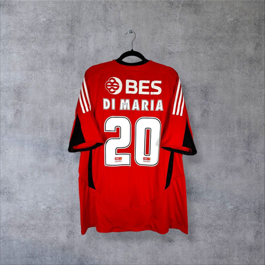 Dos du maillot Benfica 2008-2009 domicile rouge avec flocage Di María N°20 et sponsor BES Banco Espírito Santo authentique