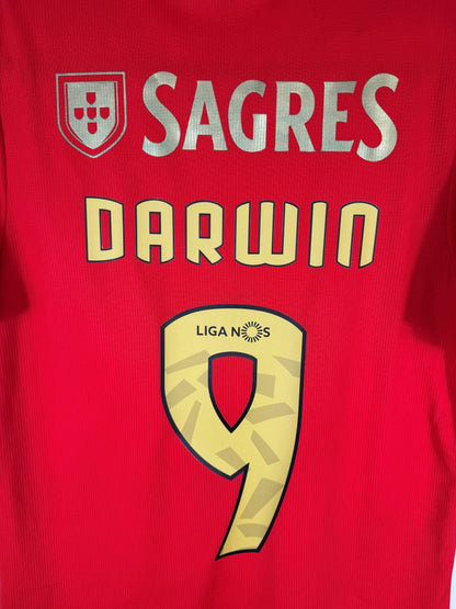 Détail flocage Darwin 9 avec logo Liga NOS, maillot Benfica domicile 2020-2021