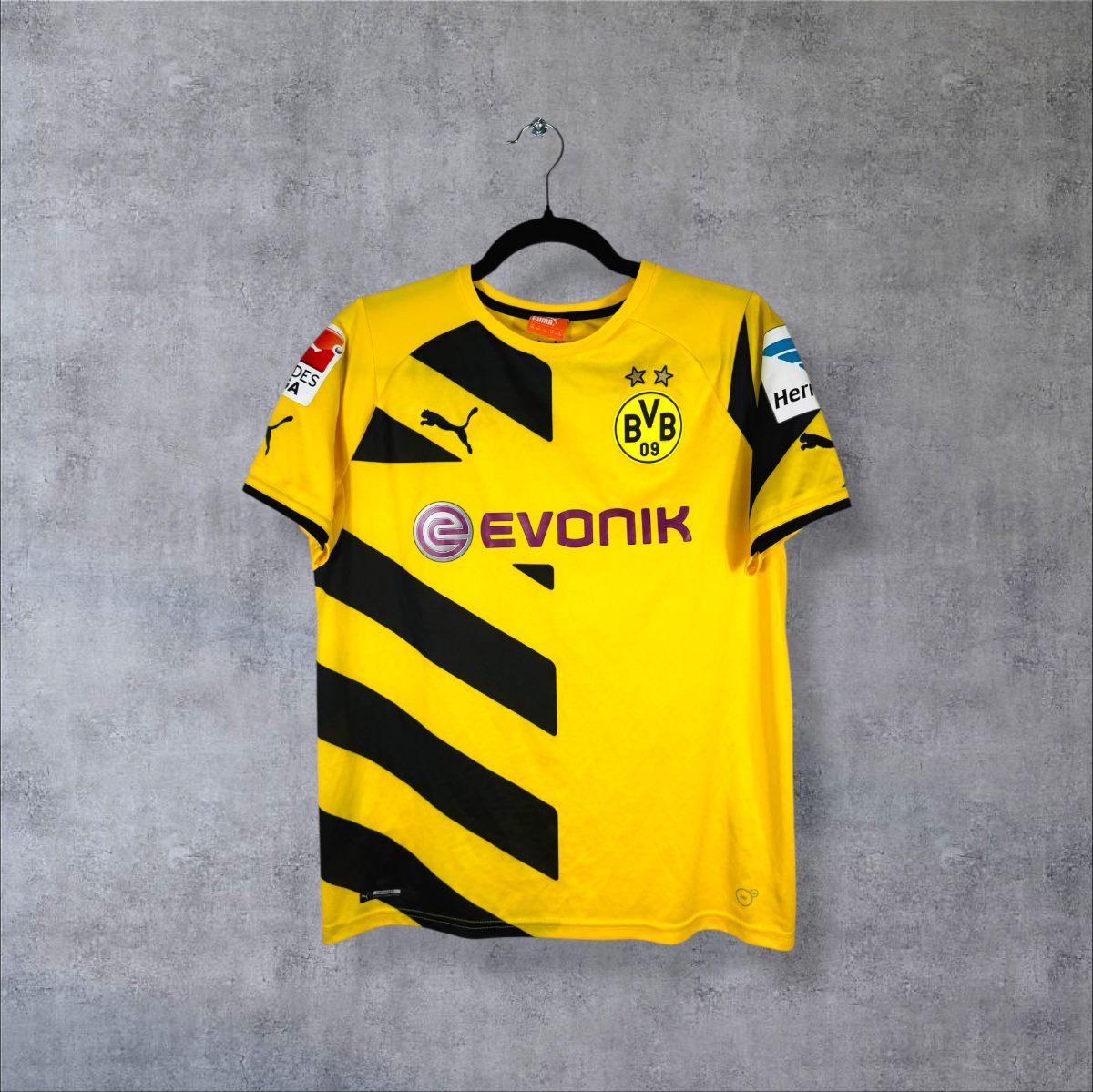 Maillot Borussia Dortmund domicile 2014-2015 Puma de face, sponsor Evonik