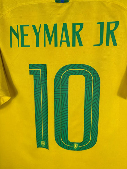 Détail flocage Neymar Jr N°10 vert police Torcida maillot Brésil 2018