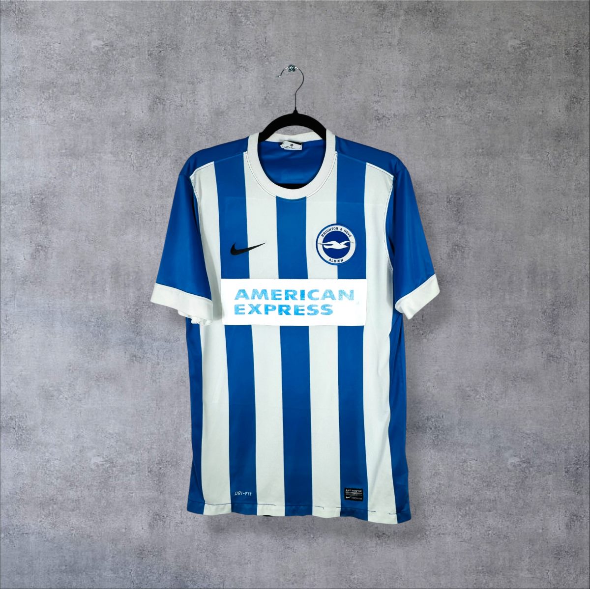 Maillot Brighton 2014-2015 domicile face rayures bleu et blanc American Express
