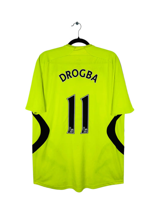 Maillot Chelsea FC 2007-2008 Extérieur Adidas - Vue arrière flocage Drogba N°11, taille L, couleur vert.