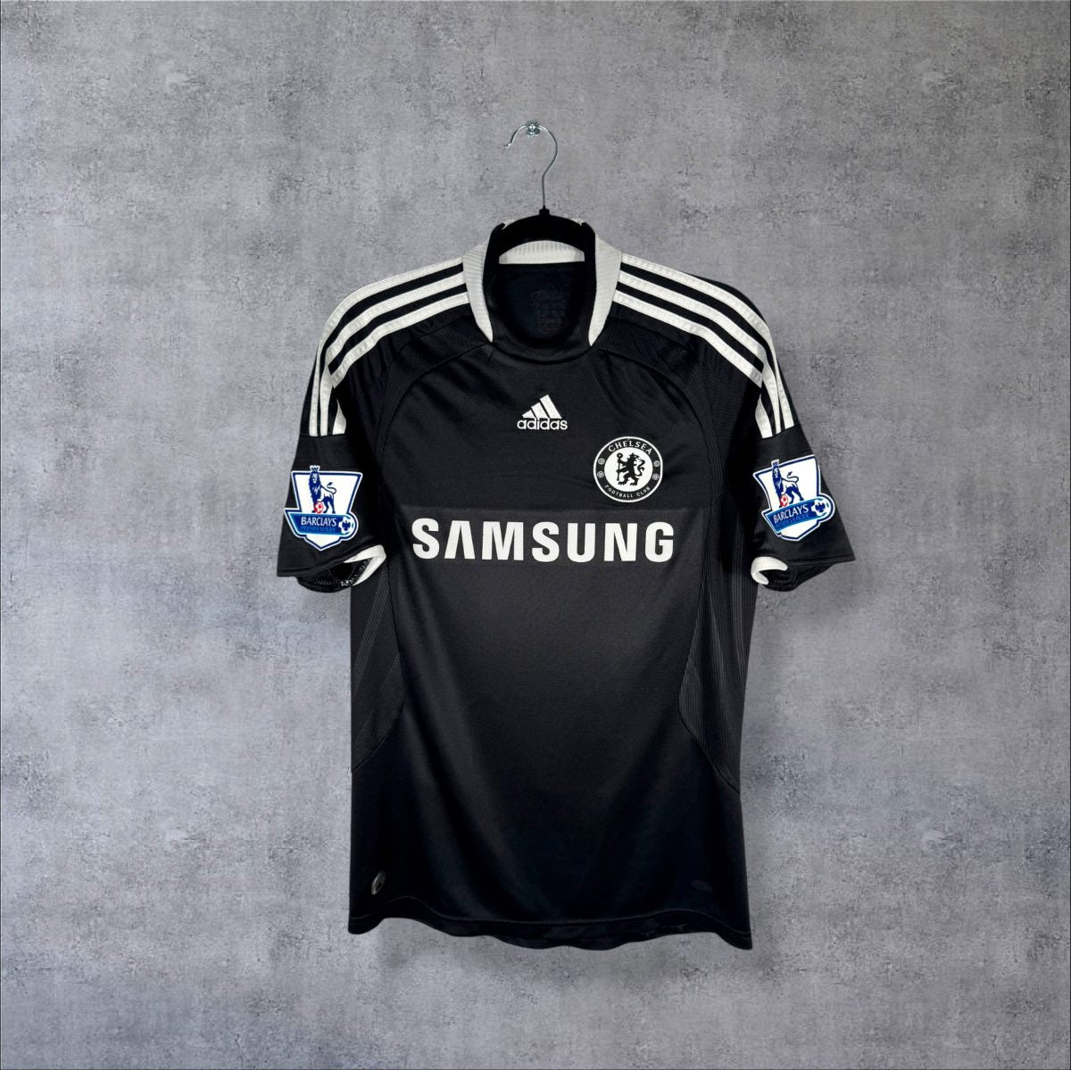 Maillot Chelsea 2008-2009 extérieur noir vue face sponsor Samsung