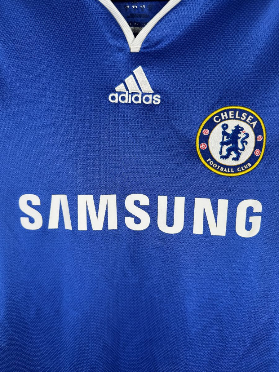 Écusson Chelsea FC brodé, logo adidas et sponsor Samsung, maillot domicile 2008-2009