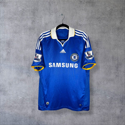 Face du maillot Chelsea 2008-2009 domicile adidas, sponsor Samsung et col polo blanc et jaune