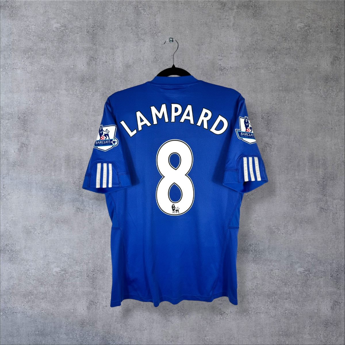 Maillot Chelsea 2009-2010 domicile adidas, dos floqué Lampard 8, badges Barclays Premier League