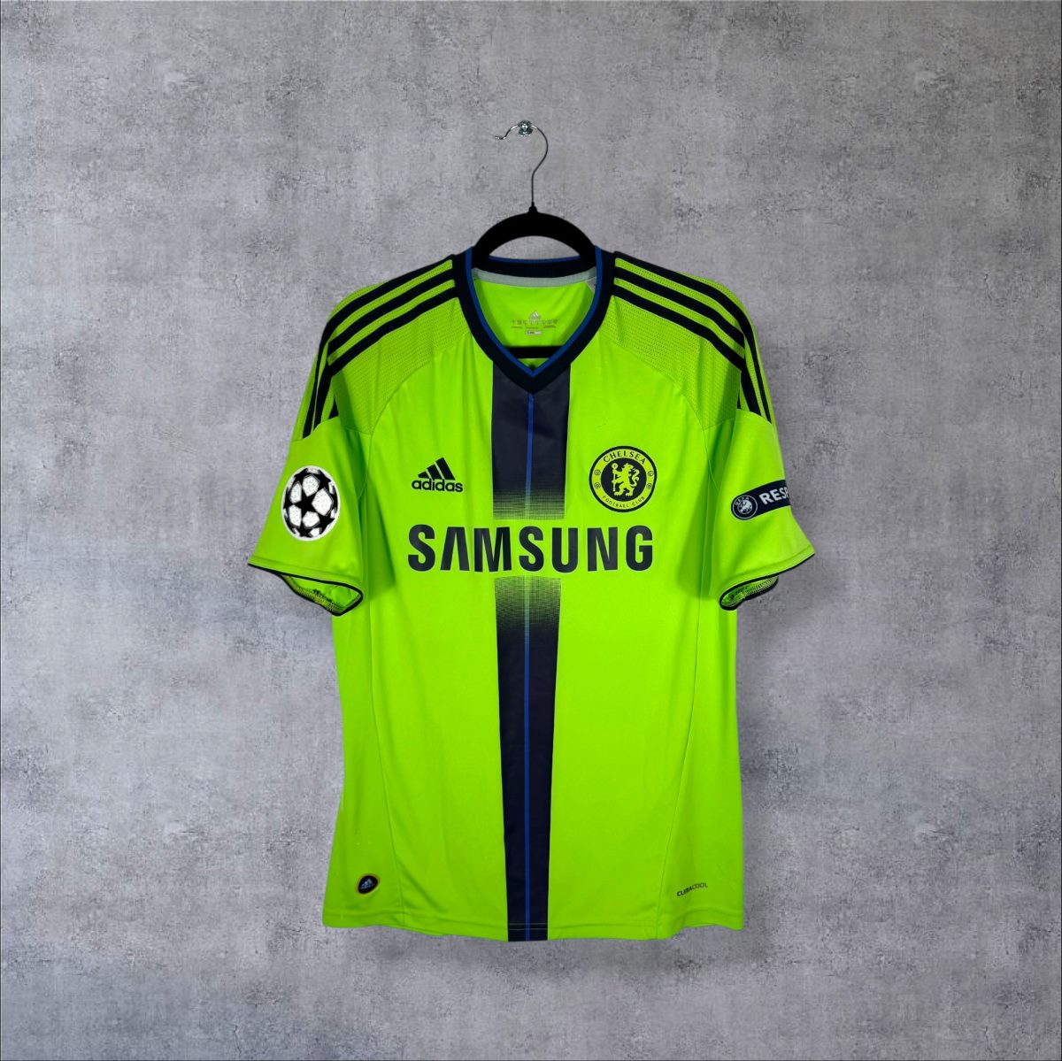 Maillot Chelsea FC 2010-2011 third vert fluo Adidas vue face sponsor Samsung