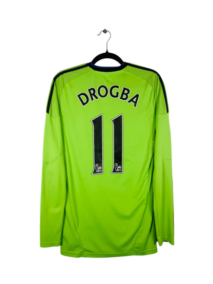 Maillot Chelsea FC 2010-2011 Third Match Issue Adidas - Vue arrière, flocage Drogba N°11, taille L, couleur vert.