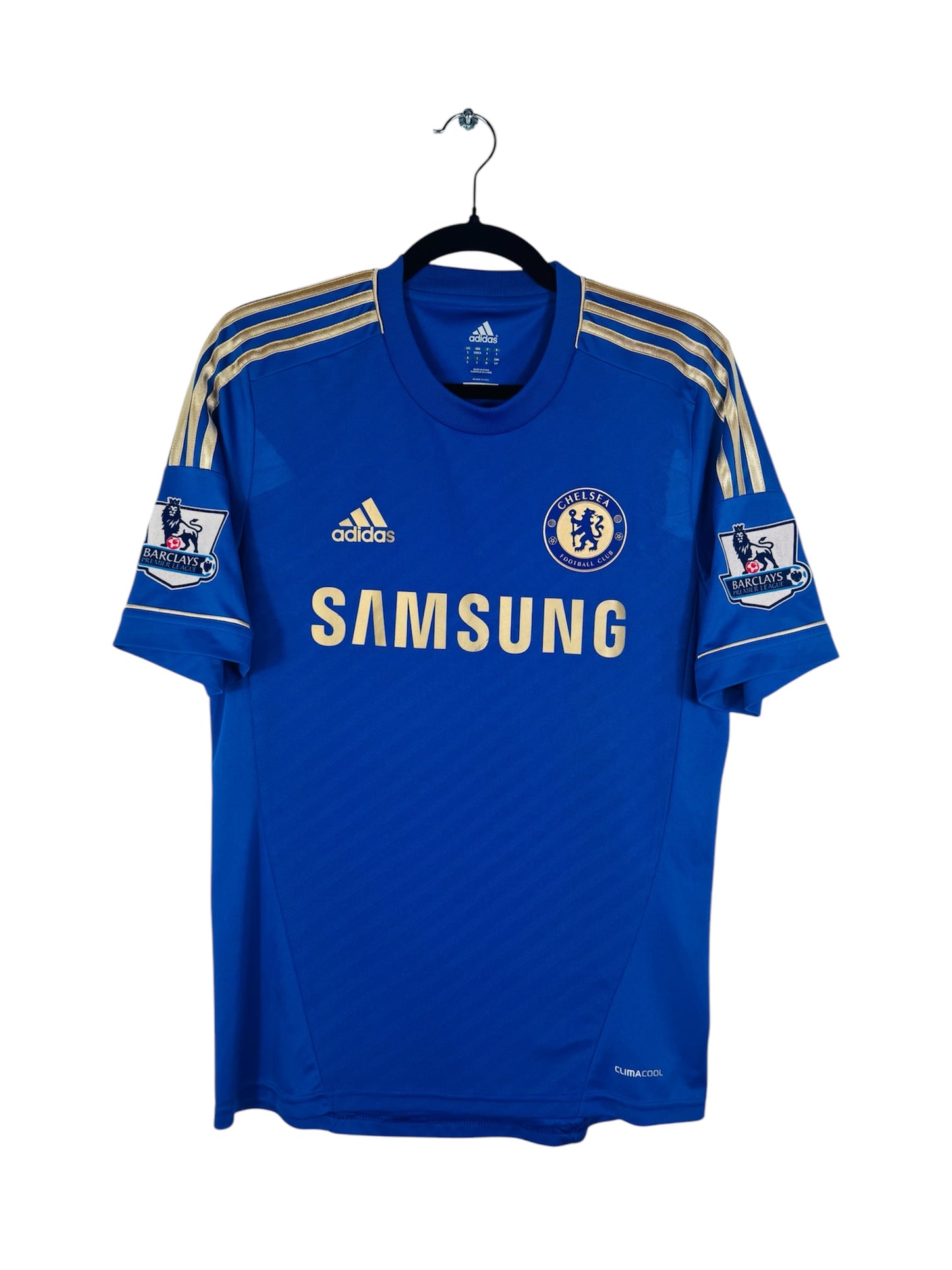 Maillot Chelsea FC 2012-2013 Domicile Adidas - Vue avant, flocage Mata N°10, taille S, couleur bleu.