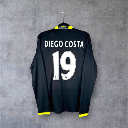 Dos du maillot Chelsea Extérieur 2017 noir et gris avec flocage blanc DIEGO COSTA 19 et patchs Premier League.