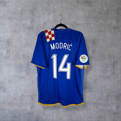 Dos du maillot Croatie 2006 extérieur bleu avec flocage Modrić N°14 et damier rouge et blanc HNS authentique