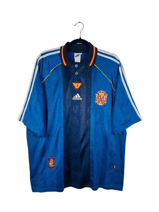 Maillot Espagne 1999-2000 Extérieur Adidas - Vue avant, taille XL, couleur bleu.