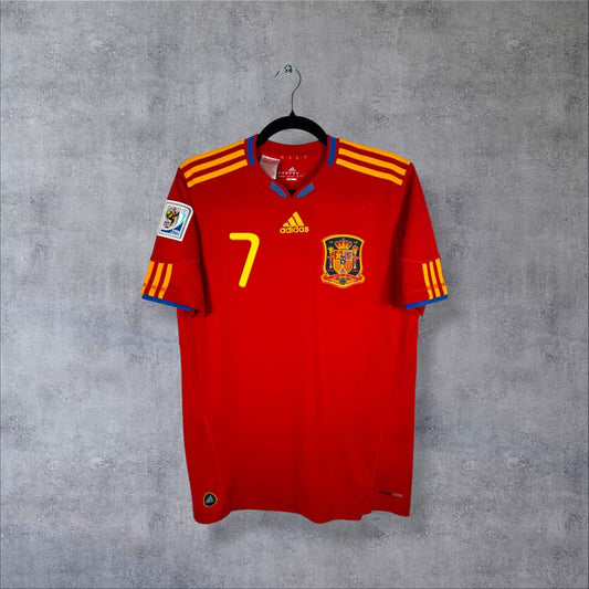 Maillot Espagne domicile Coupe du monde 2010 adidas de face, numéro 7 sur la poitrine