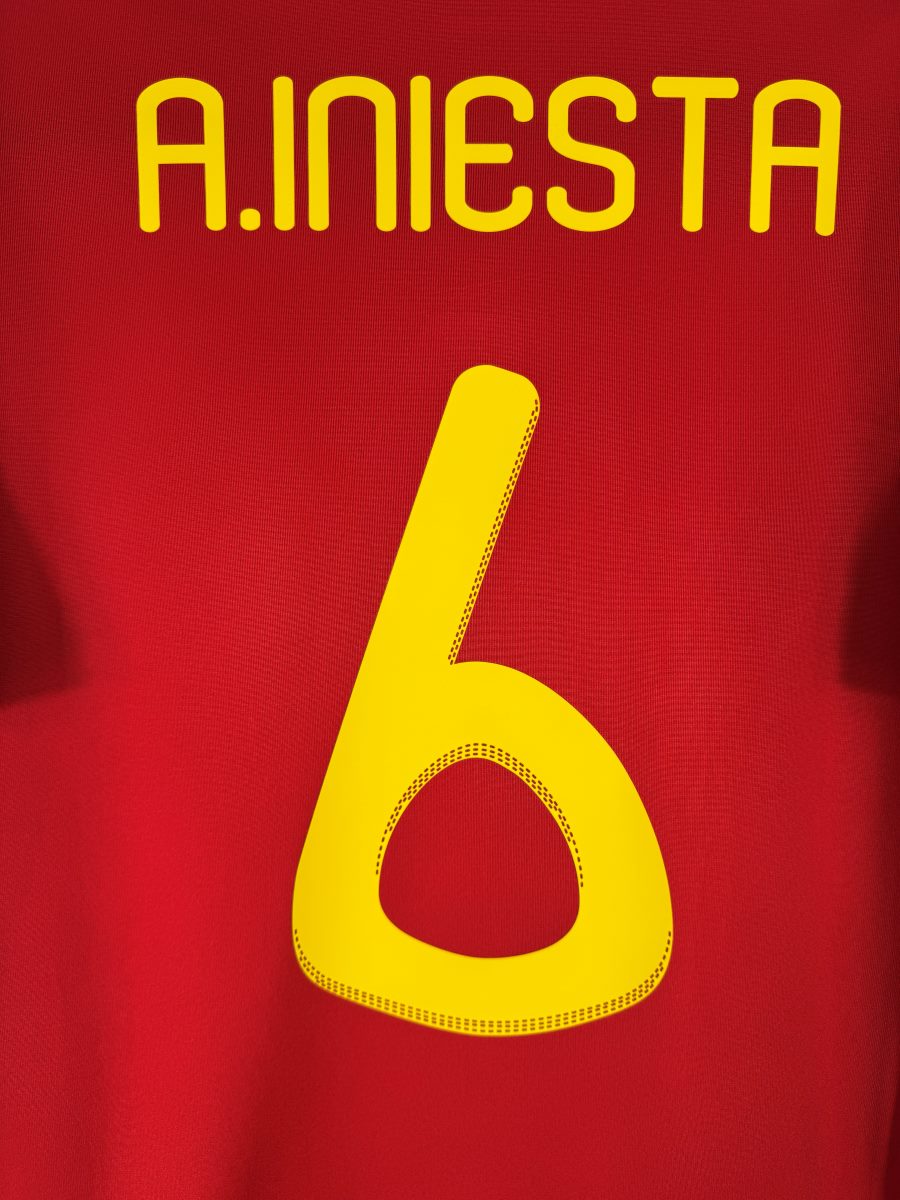 Flocage A.INIESTA N°6 jaune police officielle Coupe du Monde 2010