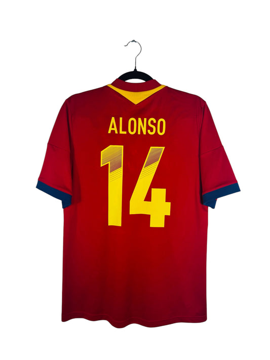 Maillot Espagne 2012-2013 Domicile Adidas - Vue arrière flocage Xabi Alonso N°14, taille M, couleur rouge.