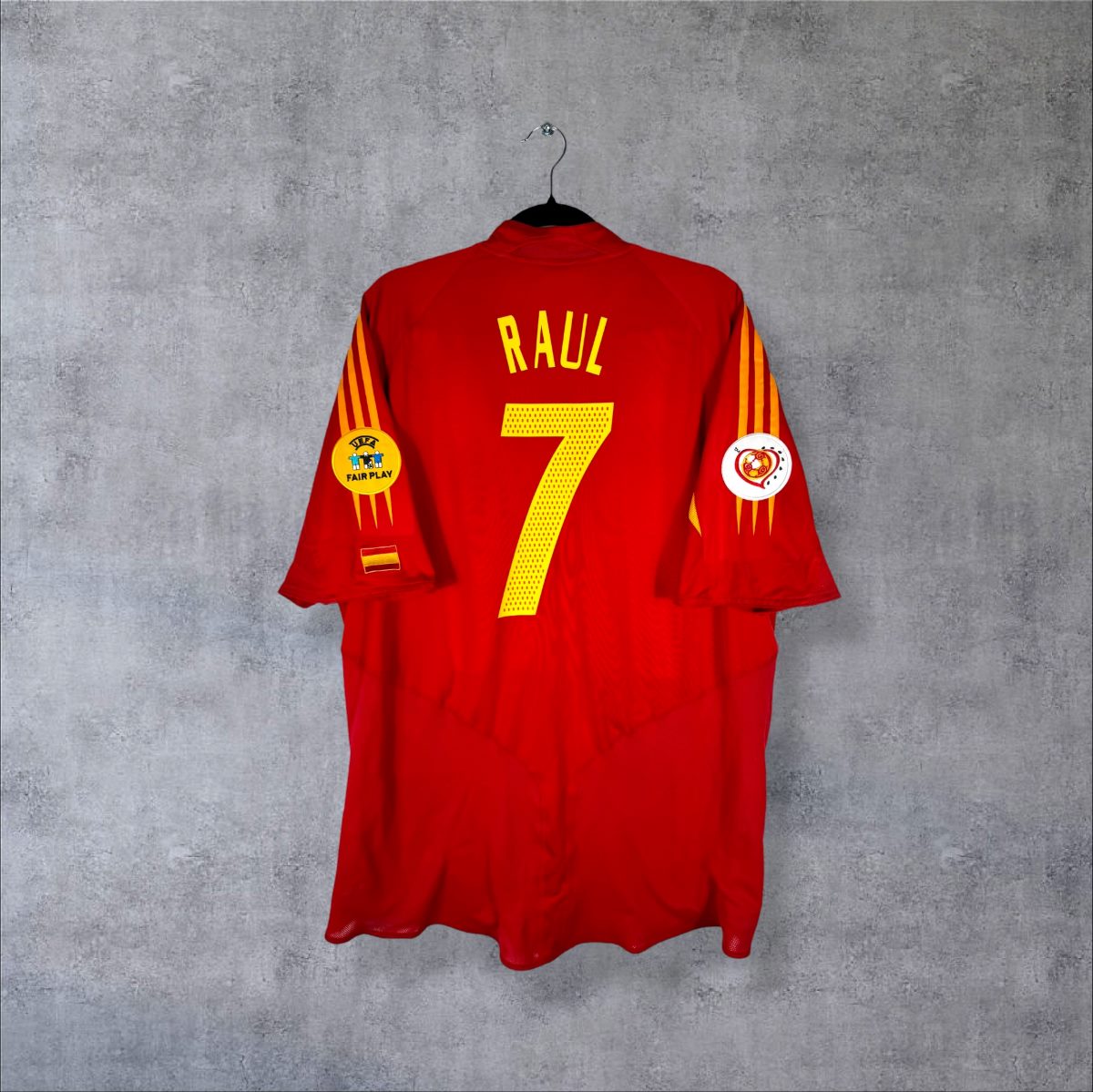 Dos du maillot Espagne Euro 2004 domicile avec flocage RAUL N°7 et patch UEFA Fair Play