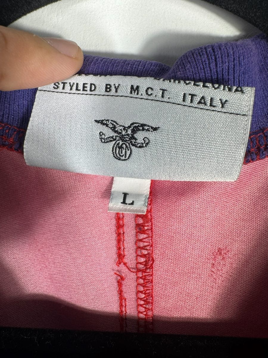Étiquette Styled by M.C.T. Italy et taille L du maillot FC Barcelone 1992-1995 domicile Kappa