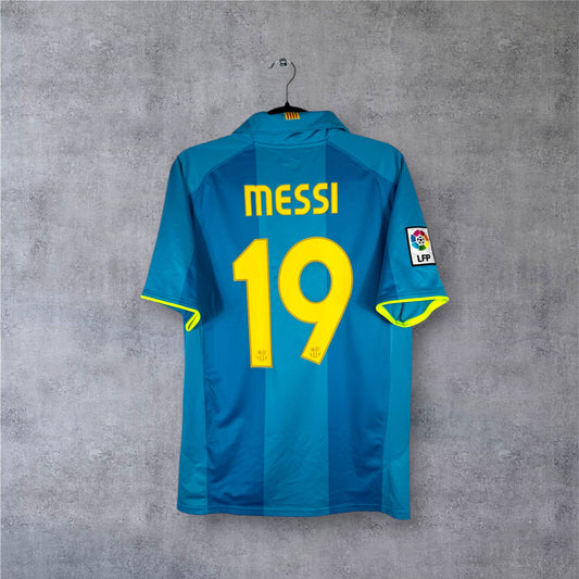 Flocage Messi numéro 19 sur maillot FC Barcelone 2007-2008 Extérieur