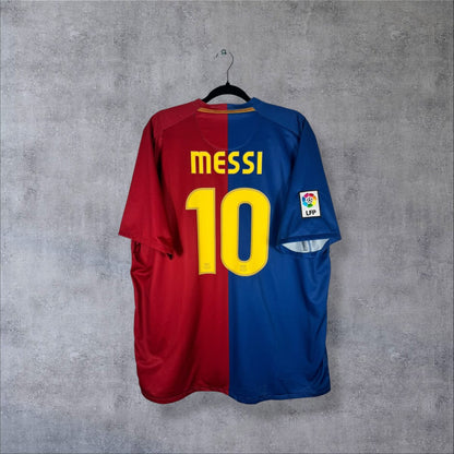 Dos du maillot FC Barcelone 2008-2009 domicile Nike avec flocage Messi N°10 jaune et patch LFP
