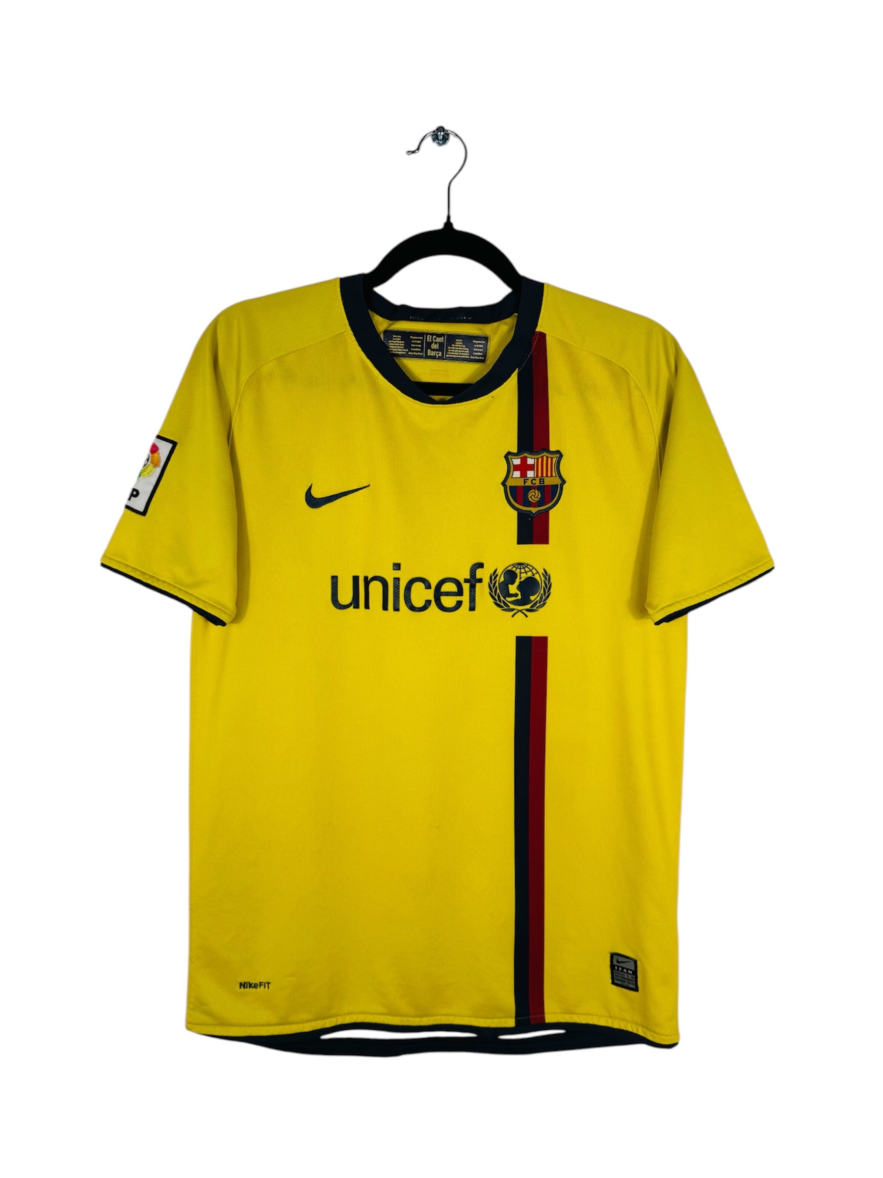 Maillot FC Barcelone 2008-2009 Extérieur Nike - Vue avant, taille S, couleur jaune.