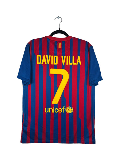 Maillot FC Barcelone 2011-2012 Domicile Nike - Vue arrière flocage David Villa N°7, taille M, couleur marine et rouge.