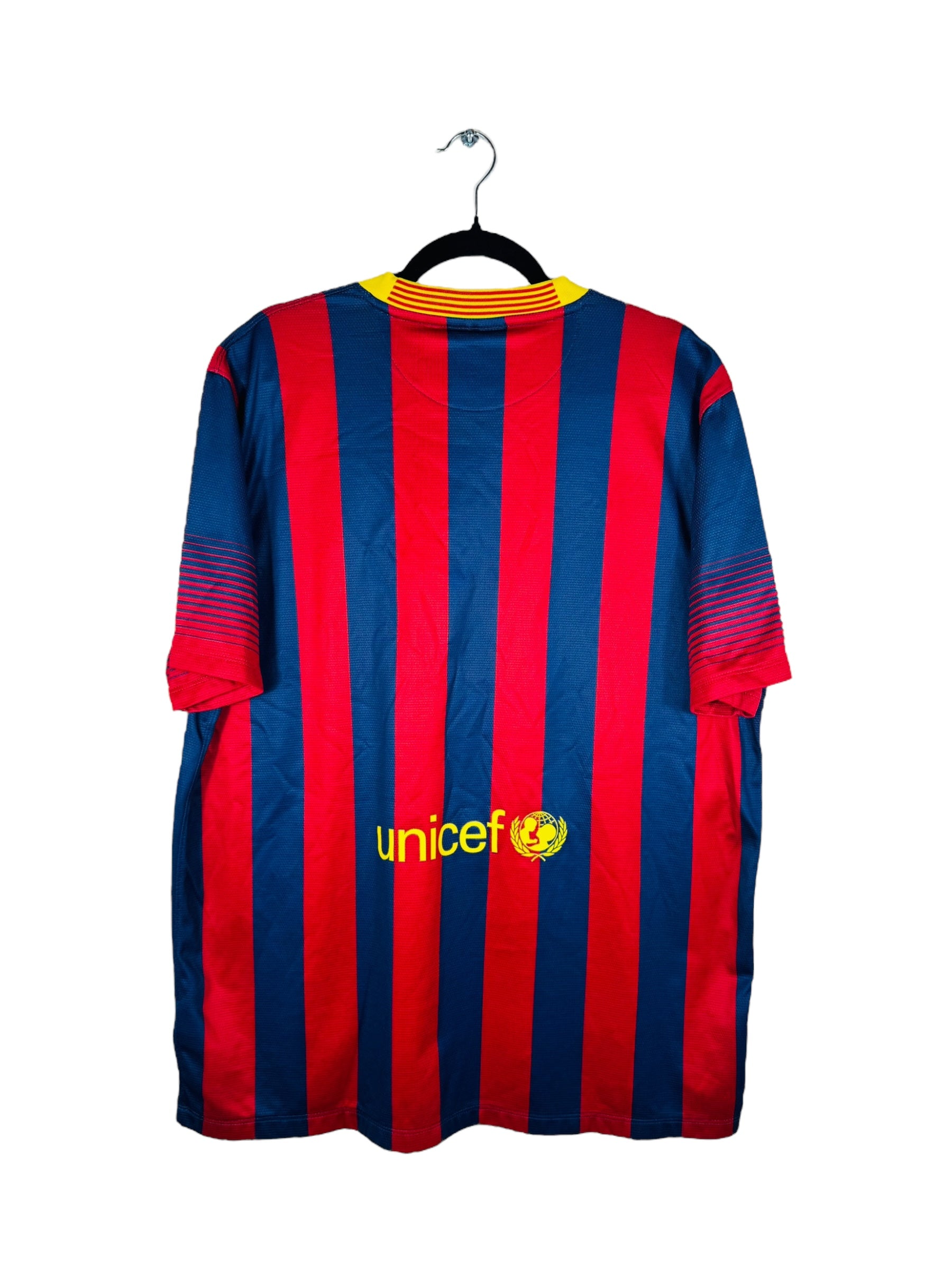 Maillot FC Barcelone 2013-2014 Domicile Nike - Vue arrière, taille XL, couleur bleu et rouge.