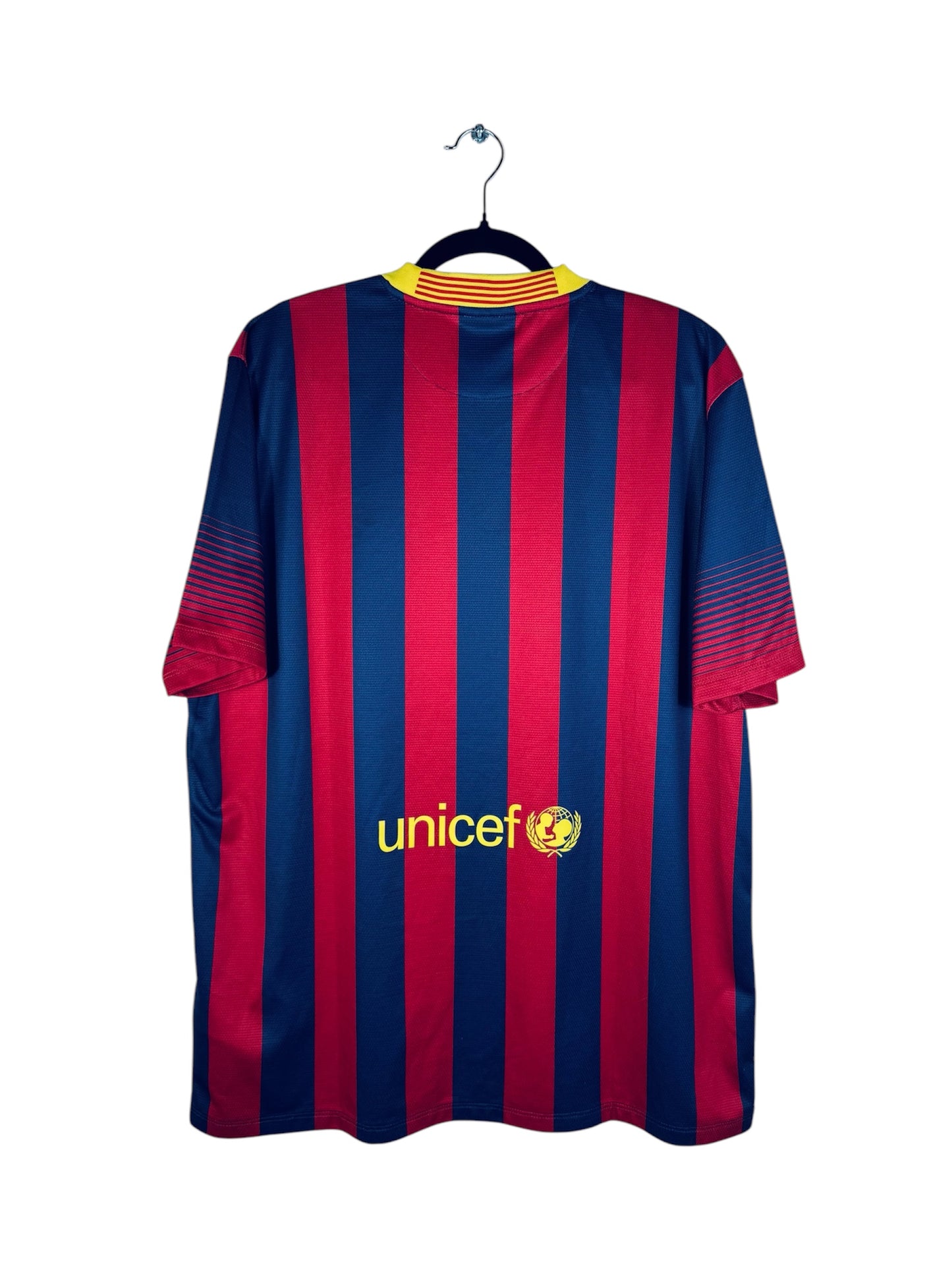 Maillot FC Barcelone 2013-2014 Domicile Nike - Vue arrière, taille XL, couleur marine et rouge.