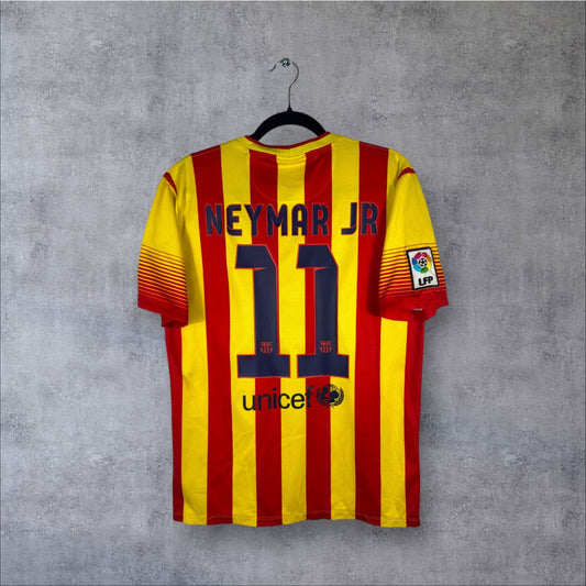 Flocage Neymar JR numéro 11 sur maillot FC Barcelone 2013-2014 Extérieur Senyera