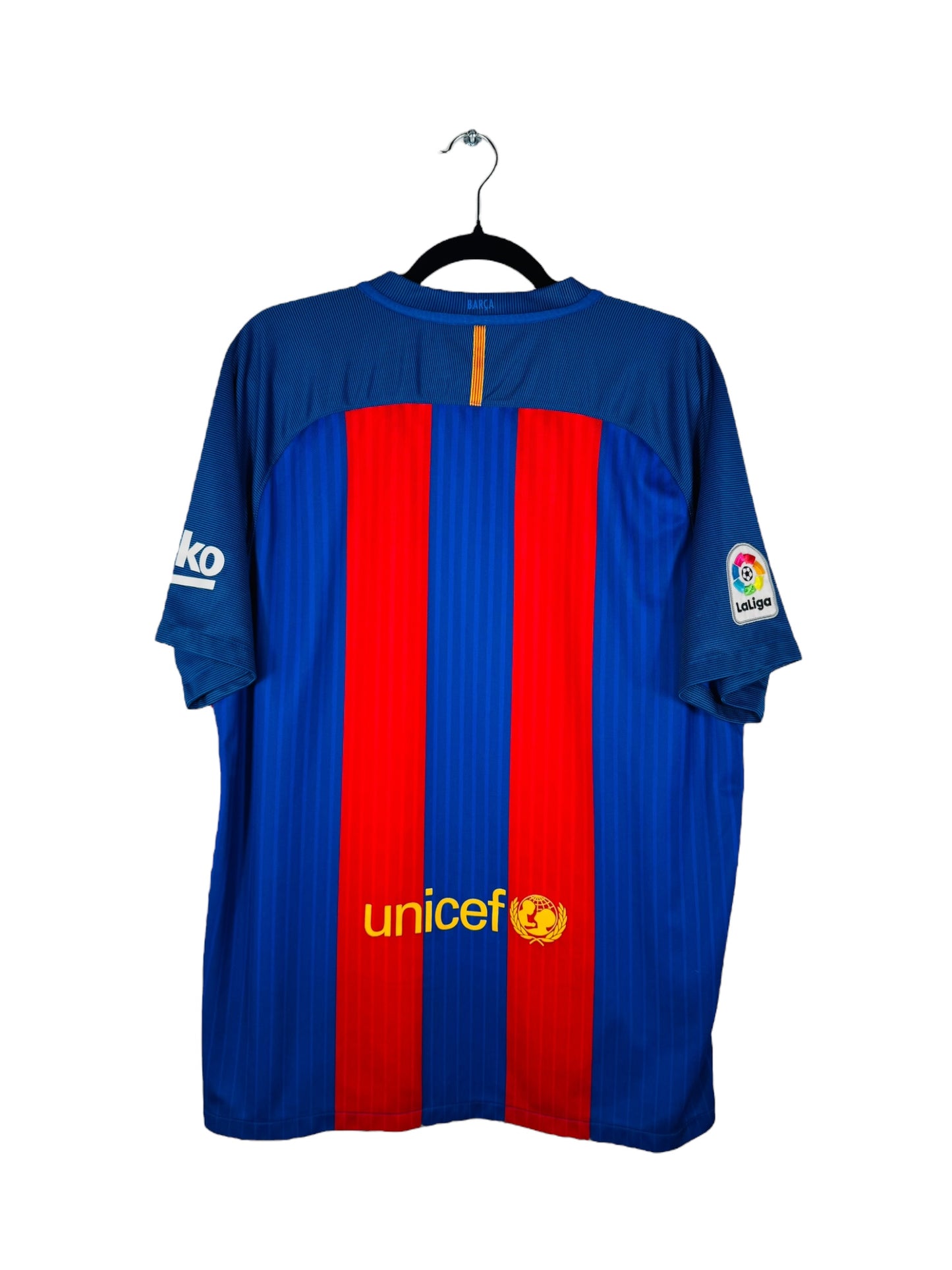 Maillot FC Barcelone 2016-2017 Domicile Nike - Vue arrière, taille XL, couleur bleu et rouge.