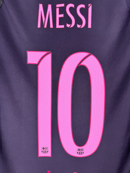 Flocage MESSI N°10 rose à trame de points avec écussons Barça intégrés
